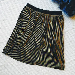 Daisy Fuentes Gold Black Plissé Pleated Pull-On Midi Skirt 3X NWT